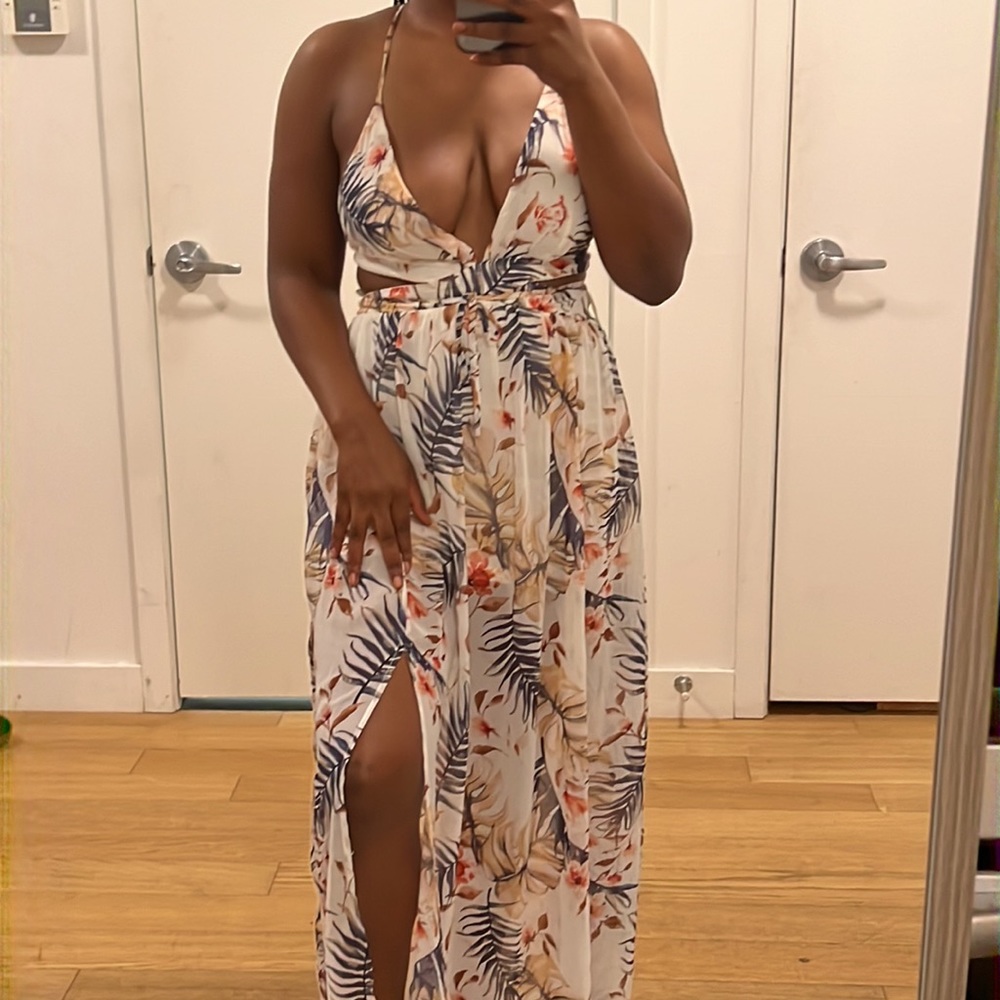 Summer Long Backless Double Slit Floral Dress Size M